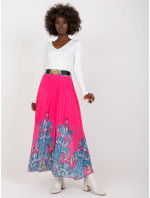 Růžová maxi plisovaná sukně s potiskem