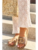 Dámské ploché pantofle s flitry S.Barski Hnědá Dámské ploché pantofle s flitry S.Barski Hnědá