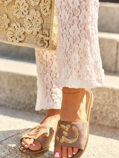 Dámské ploché pantofle s flitry S.Barski Hnědá