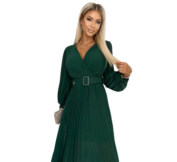 KLARA  zelené dámské šaty s výstřihem a opaskem model 21729070 - numoco basic