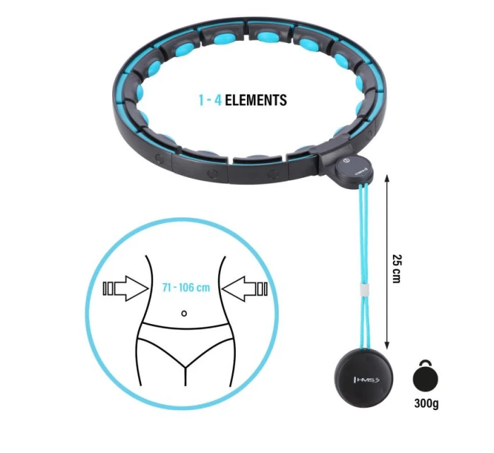 MAGNETICKÝ HULA HOP SET ČERNÝ/TYRKYSOVÝ HHM17 S POČÍTADLEM HMS + ZEŠTÍHLUJÍCÍ PÁS BR163 ČERVENÝ