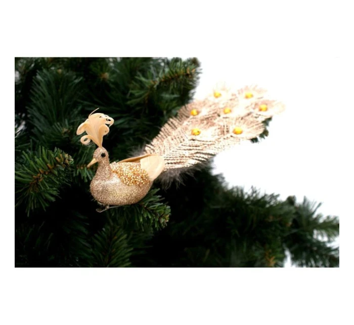 OZDOBNÝ PÁV NA SPONĚ NA CETKY ZLATÝ