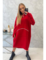 Zateplené šaty s kapucí červené