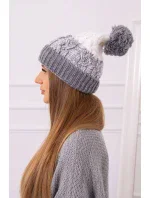 Dámská čepice s bambulí Abigail K326 šedá+bílá