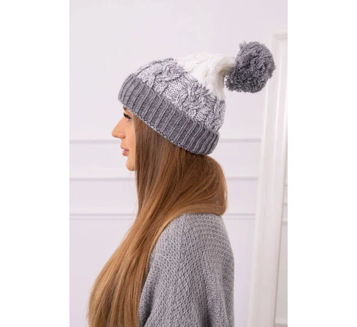 Dámská čepice s bambulí Abigail K326 šedá+bílá