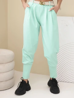 Dámské bavlněné kalhoty s vysokým pasem a páskem mátové