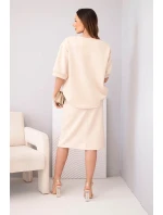 Dámský máslový komplet s halenkou a midi sukní béžový