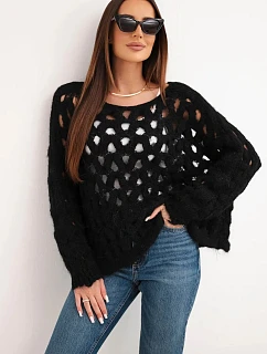 Dámský svetr model 22293734 s ozdobným vzorem a příměsí vlny černý - K-Fashion