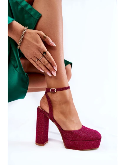 Dámské sandály třpytivé na podpatku Tmavě růžove Rosel Dámské sandály třpytivé na podpatku Tmavě růžove Rosel