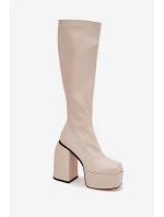 Dámské Kozačky Na Podpatku A Platformě Světle Béžové model 21704795 - Boto