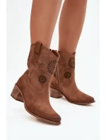 Semišové kožené dámské boty s výřezy na podpatku Zazoo 3844 hnědé Semišové kožené dámské boty s výřezy na podpatku Zazoo 3844 hnědé