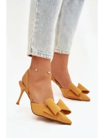 Podpatky s odhalenými a mašlí Žluté model 21915059 - Boto