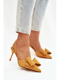 Podpatky s odhalenými a mašlí Žluté model 21915059 - Boto