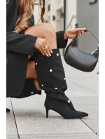 Dámské nazouvací kozačky na jehlovém podpatku Thaliane se stříbrnými ozdobami – černé