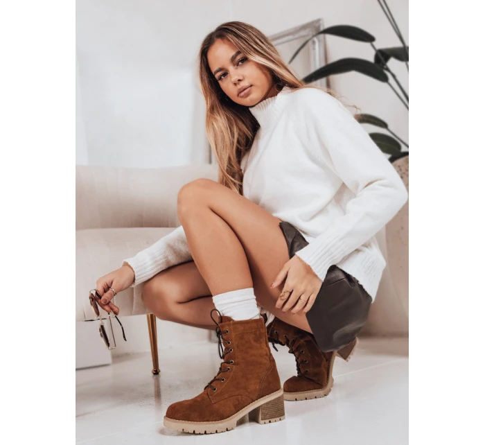 Dámské semišové šněrovací boty velbloudí barvy FashionStreet ZY1236