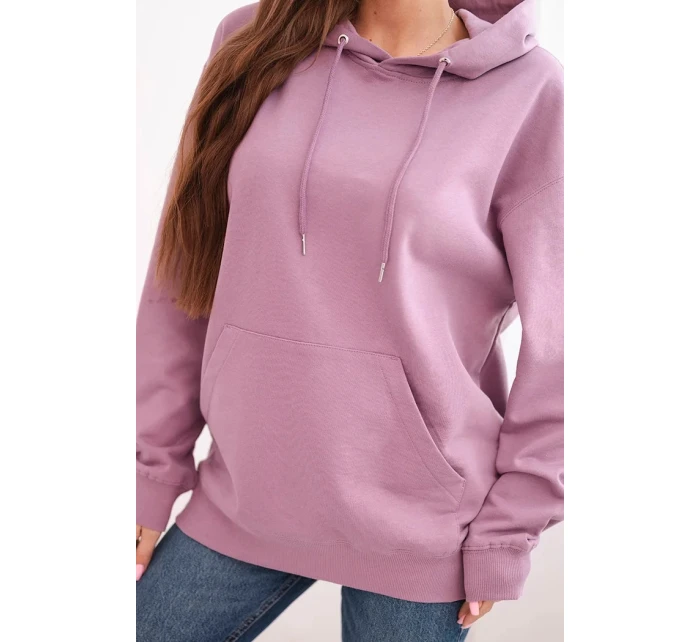 Dámská mikina s kapucí a klokaní kapsou z pletací bavlny tmavě růžová