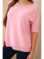 Dámský svetr z viskózy s krátkým rukávem model 21857643 růžová - K-Fashion