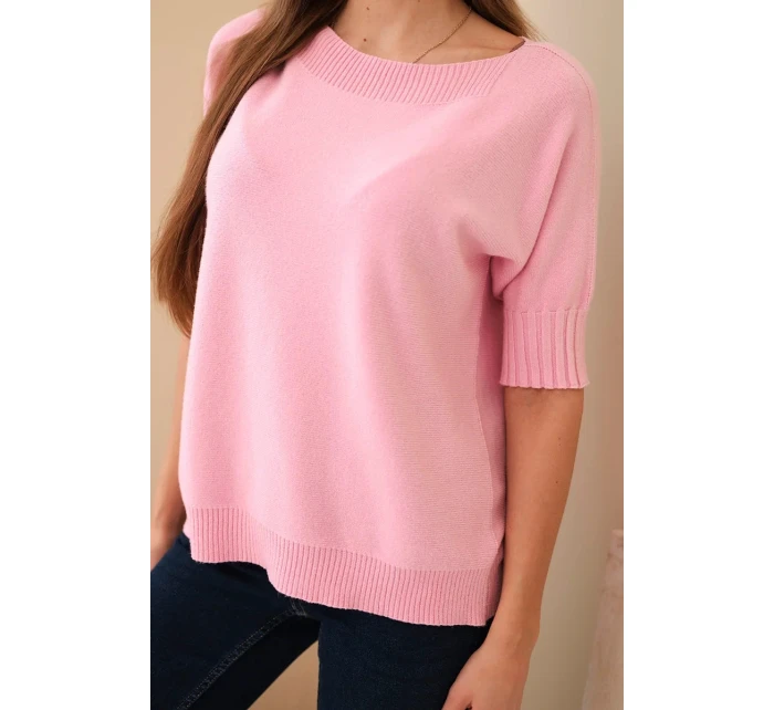 Dámský svetr z viskózy s krátkým rukávem model 21857643 růžová - K-Fashion