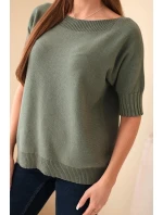 Dámský model 21954908 z viskózy s krátkým rukávem khaki - K-Fashion