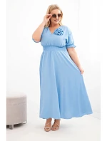 Dámské šaty Plus Size s výstřihem do V a nařaseným pasem modrá