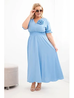 Dámské šaty Plus Size s výstřihem do V a nařaseným pasem modrá