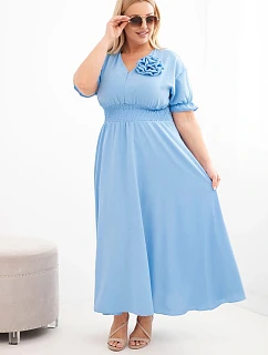 Dámské šaty Plus Size s výstřihem do V a nařaseným pasem modrá