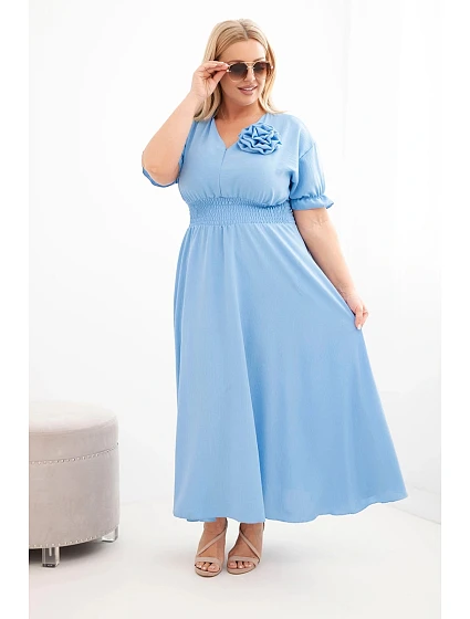 Dámské šaty Plus Size s výstřihem do V a nařaseným pasem modrá