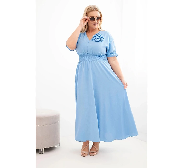 Dámské šaty Plus Size s výstřihem do V a nařaseným pasem modrá
