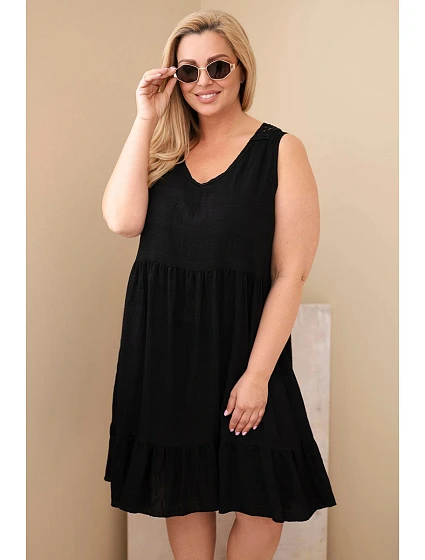 Dámské šaty Plus Size viskózové s krajkou bez rukávů černá