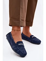 Dámské ploché mokasíny z pravé semišové kůže S.Barski LR61-7029 tmavě modré