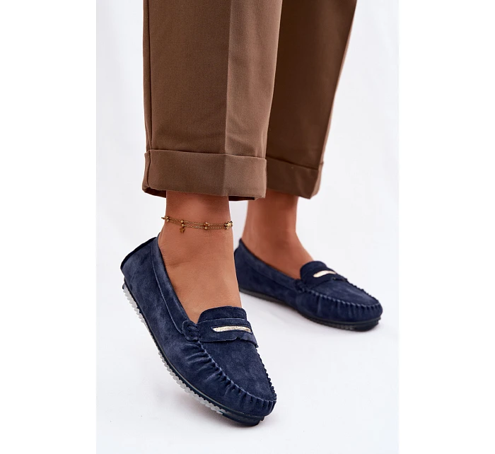 Dámské ploché mokasíny z pravé semišové kůže S.Barski LR61-7029 tmavě modré