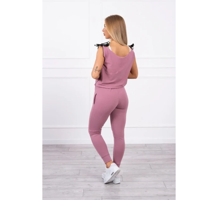 Kalhoty/oblek s nápisem selfie tmavě růžové