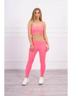 Sada s halenkou top žebrovaný růžová neonová