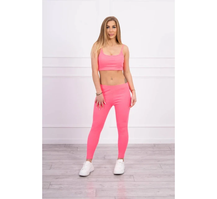 Sada s halenkou top žebrovaný růžová neonová