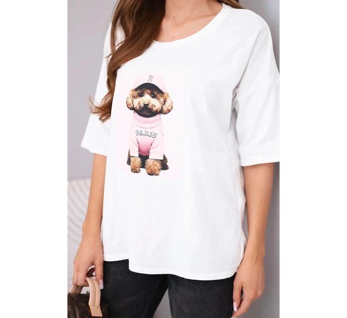 Dámská bavlněná oversize halenka s krátkým rukávem a potiskem V bílá