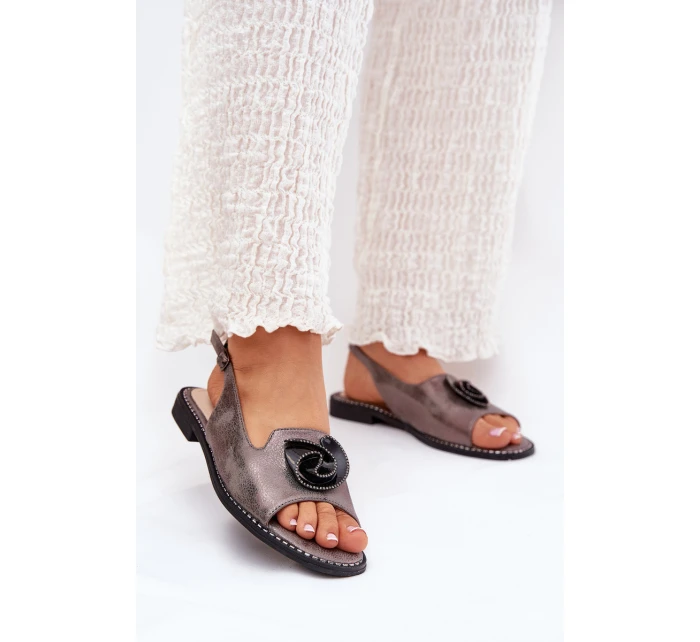 Lesklé Dámské Sandály S Ozdobou model 21691560 Šedé - S.Barski Lesklé Dámské Sandály S Ozdobou model 21691560 Šedé - S.Barski