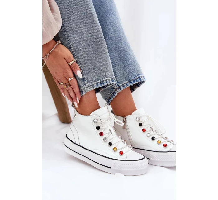 Dámské vysoké kožené trampky GOE – bílé