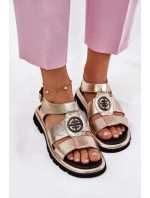 Dámské lakované kožené sandály se zdobeným detailem - zlaté Artiker Dámské lakované kožené sandály se zdobeným detailem - zlaté Artiker