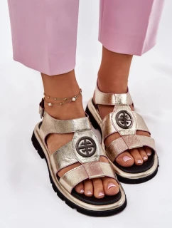 Dámské lakované kožené sandály se zdobeným detailem - zlaté Artiker