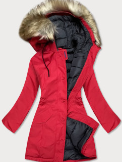 Červená dámská zimní bunda s kapucí (J9-065)
