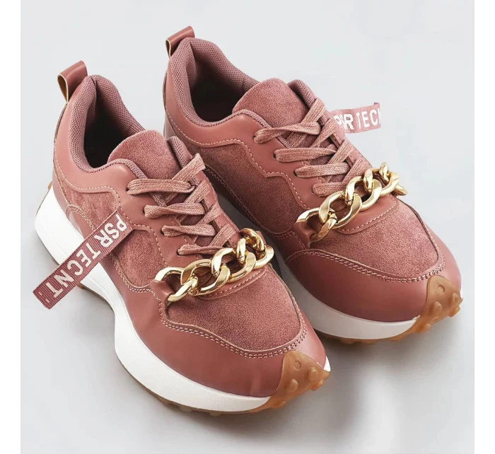 Růžové sportovní boty s řetízkem model 17209347 Růžové sportovní boty s řetízkem model 17209347