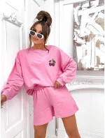 Růžový dámský bavlněný komplet mikina a šortky model 21056407 - Moon Růžový dámský bavlněný komplet mikina a šortky model 21056407 - Moon