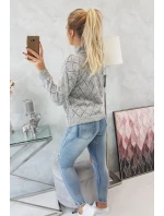 Svetr s polovičním rolákem a kosočtvercovým vzorem šedý