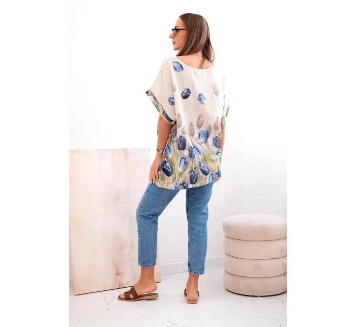 Dámská bavlněná košile s květinovým vzorem béžový