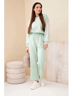 Dámský viskózový máslový komplet s lampasy tmavý mentolový