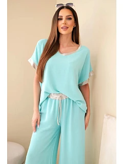 Komplet z viskózy se zlatým lemováním mátový