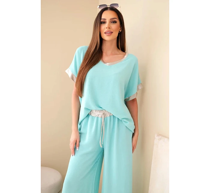 Komplet z viskózy se zlatým lemováním mátový Komplet z viskózy se zlatým lemováním mátový