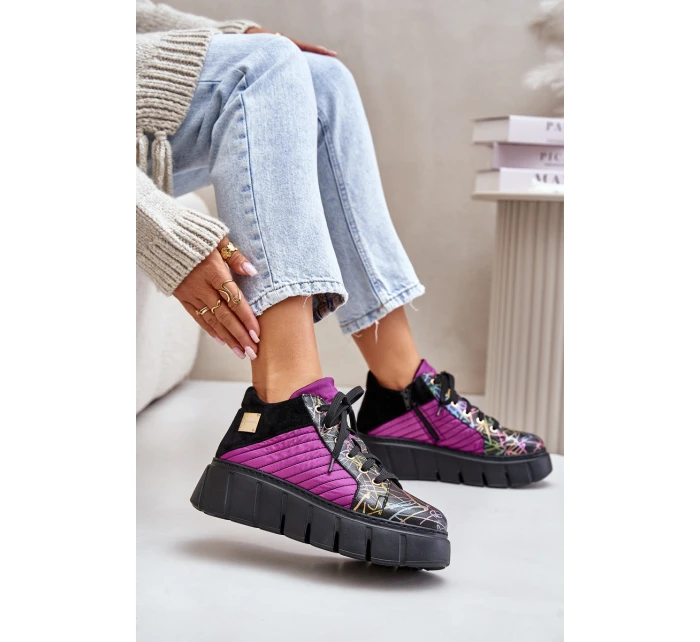 Kožené sneakersy na platformě fuchsie Maciejka 06767-15