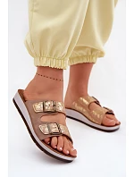 Dámské pantofle Béžové s přezkami model 22094896 - Inblu Dámské pantofle Béžové s přezkami model 22094896 - Inblu