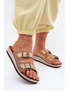 Dámské pantofle Béžové s přezkami model 22094896 - Inblu